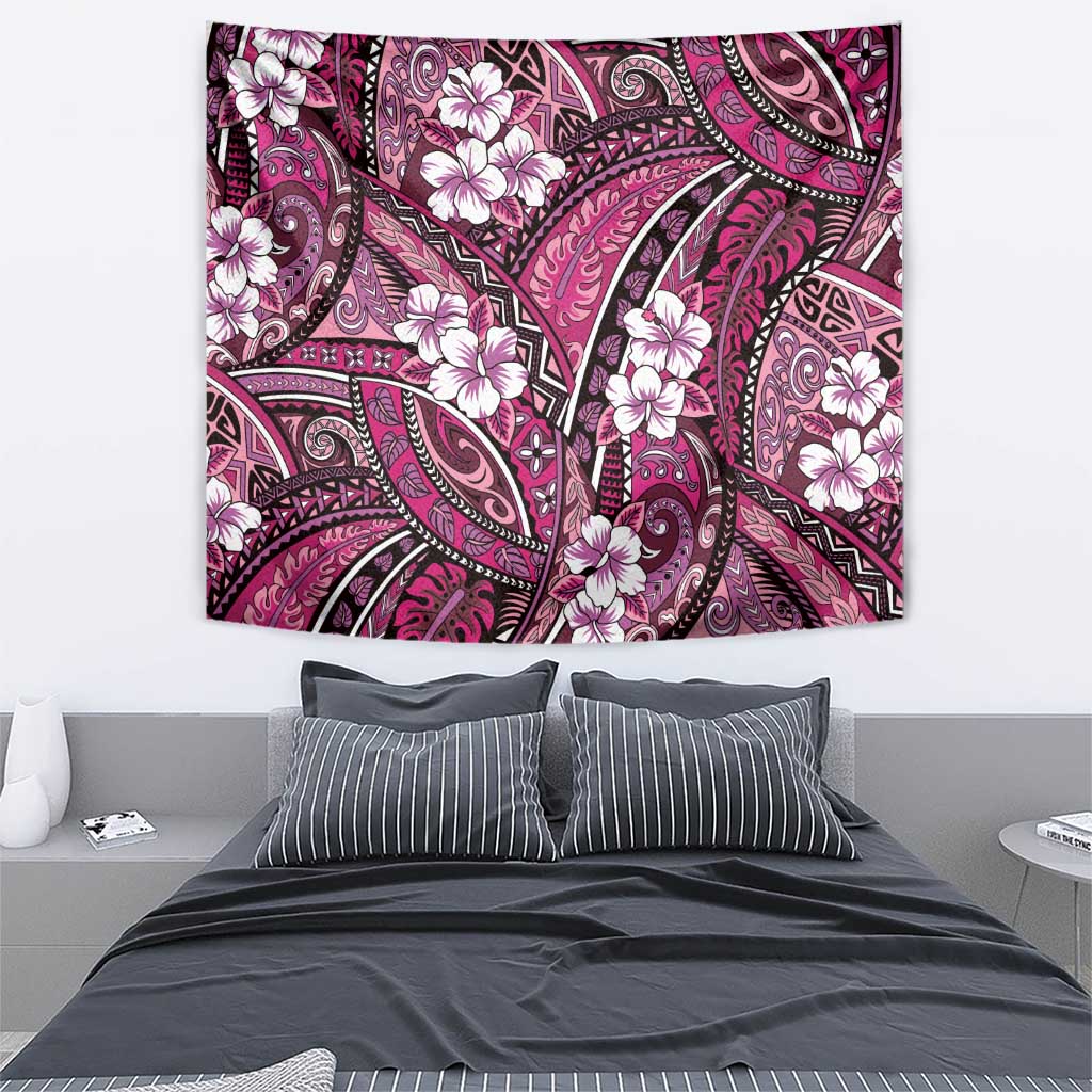 Polynesian Hibiscus Tropical Pink Floral Tapestry Tribal Pattern - Polynesian Pride