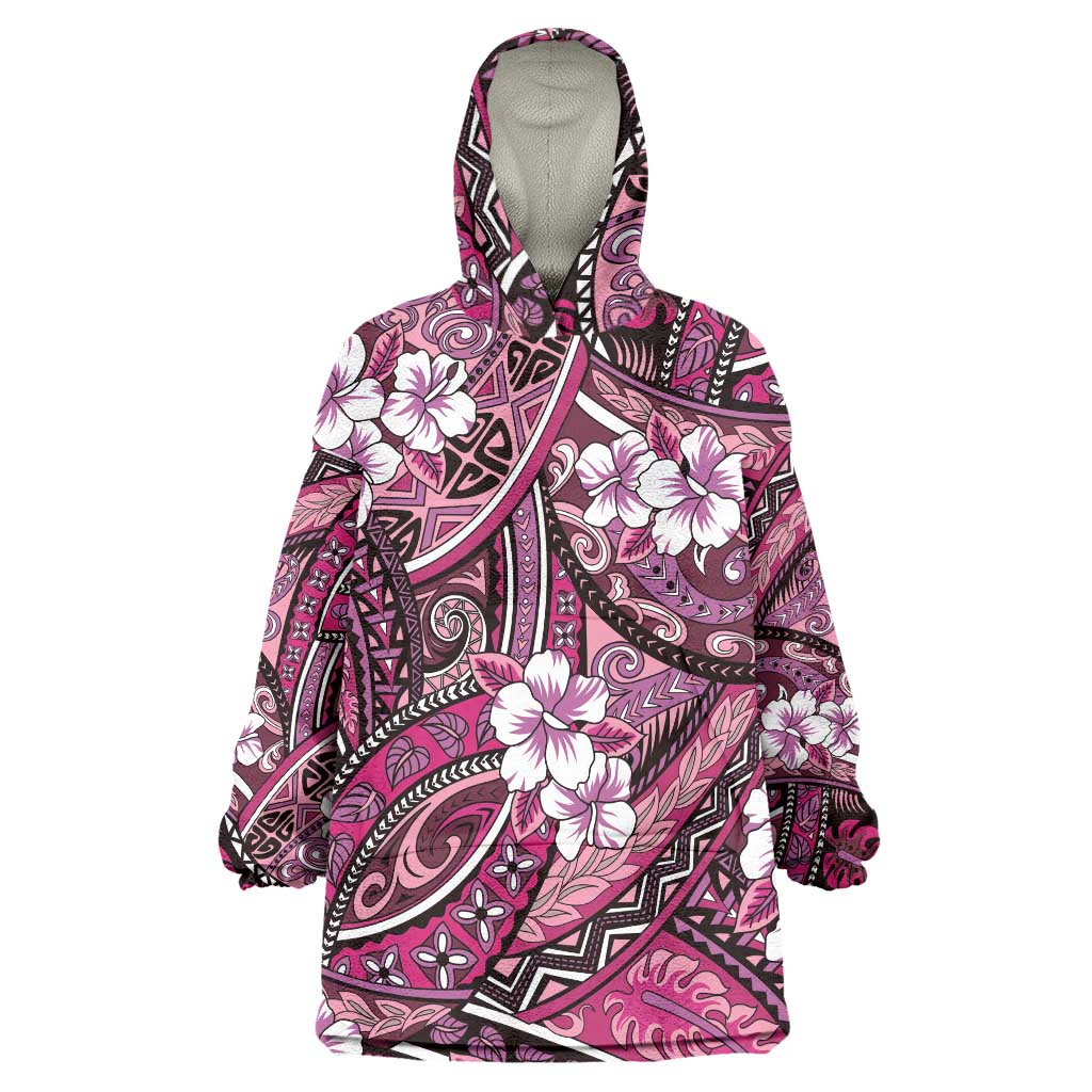 Polynesian Hibiscus Tropical Pink Floral Wearable Blanket Hoodie Tribal Pattern LT01 One Size Pink - Polynesian Pride