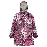 Polynesian Hibiscus Tropical Pink Floral Wearable Blanket Hoodie Tribal Pattern LT01 One Size Pink - Polynesian Pride