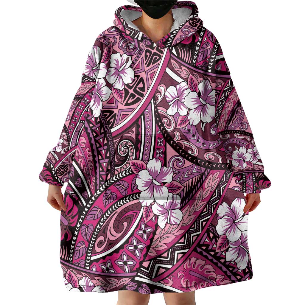 Polynesian Hibiscus Tropical Pink Floral Wearable Blanket Hoodie Tribal Pattern LT01 - Polynesian Pride