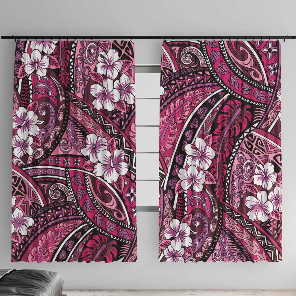 Polynesian Hibiscus Tropical Pink Floral Window Curtain Tribal Pattern LT01 With Hooks Pink - Polynesian Pride