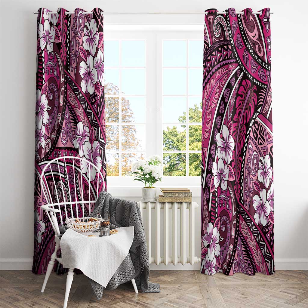 Polynesian Hibiscus Tropical Pink Floral Window Curtain Tribal Pattern - Polynesian Pride