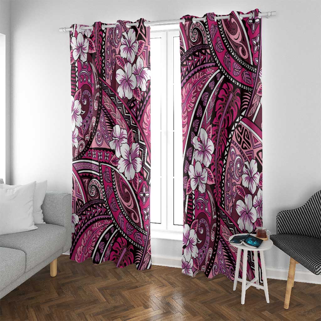 Polynesian Hibiscus Tropical Pink Floral Window Curtain Tribal Pattern - Polynesian Pride