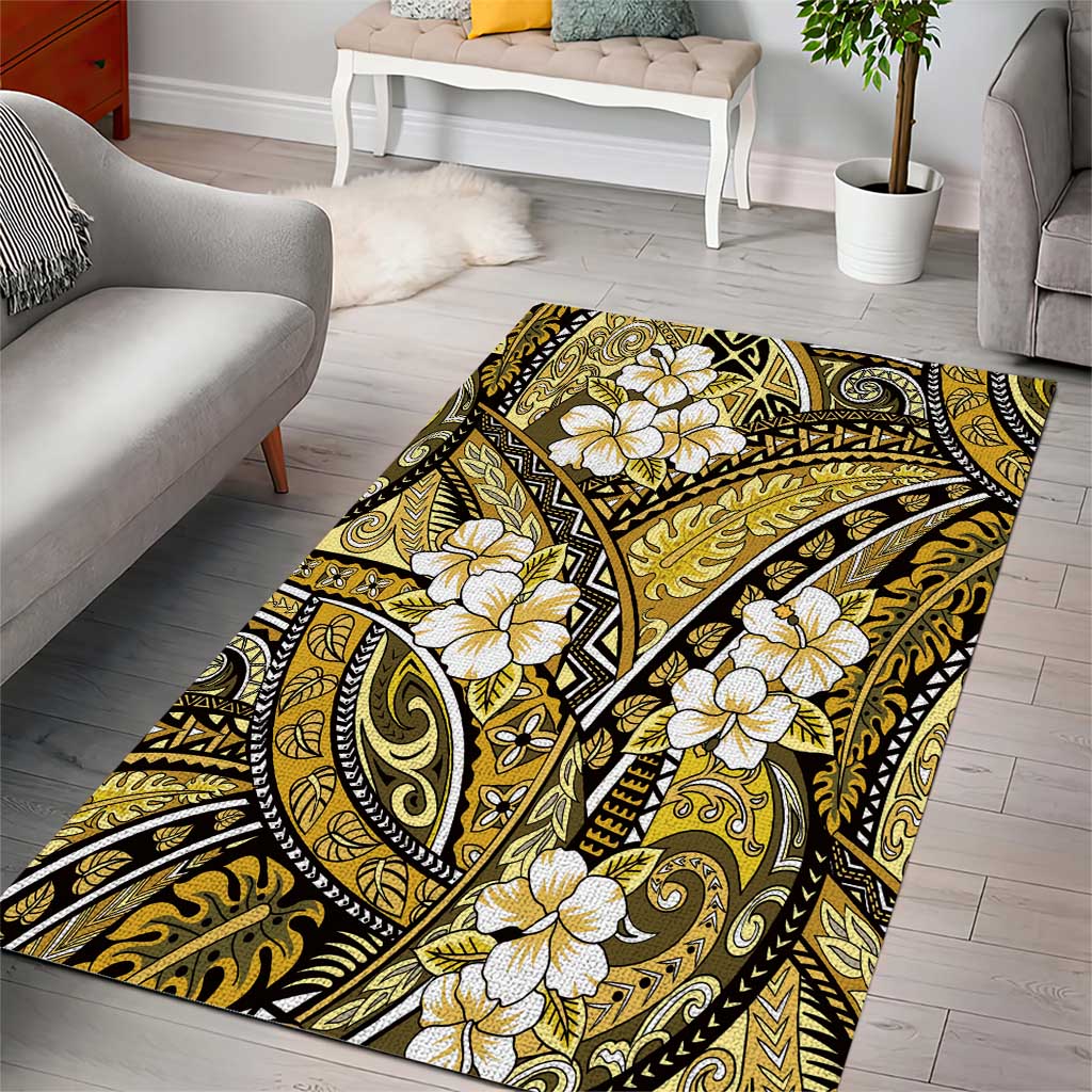 Polynesian Hibiscus Tropical Yellow Floral Area Rug Tribal Pattern - Polynesian Pride