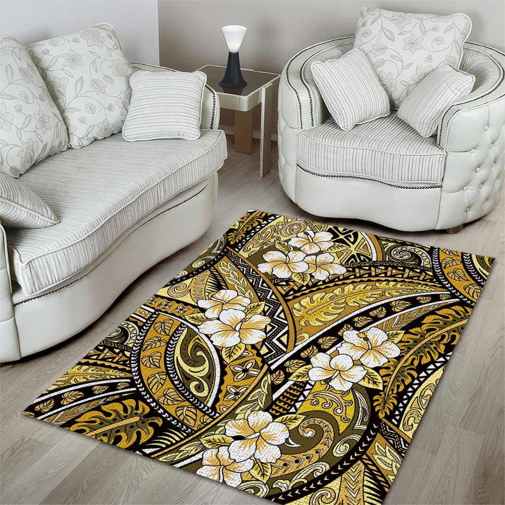 Polynesian Hibiscus Tropical Yellow Floral Area Rug Tribal Pattern - Polynesian Pride