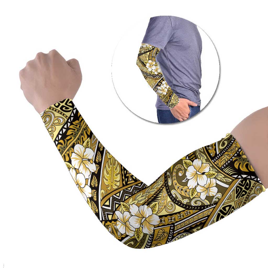 Polynesian Hibiscus Tropical Yellow Floral Arm Sleeves Tribal Pattern LT01 Set of 2 Yellow - Polynesian Pride