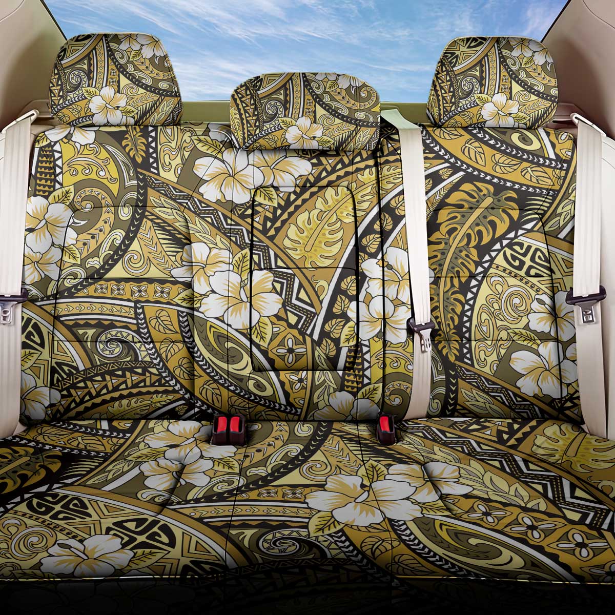 Polynesian Hibiscus Tropical Yellow Floral Back Car Seat Cover Tribal Pattern LT01 One Size Yellow - Polynesian Pride