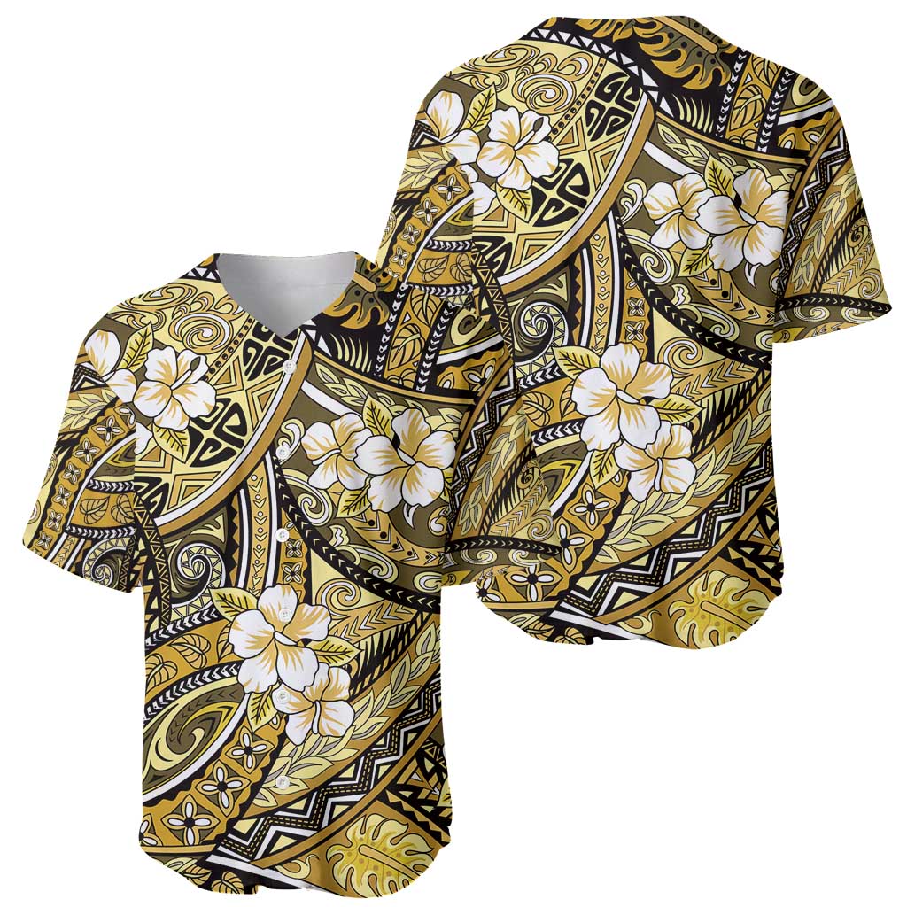 Polynesian Hibiscus Tropical Yellow Floral Baseball Jersey Tribal Pattern - Polynesian Pride