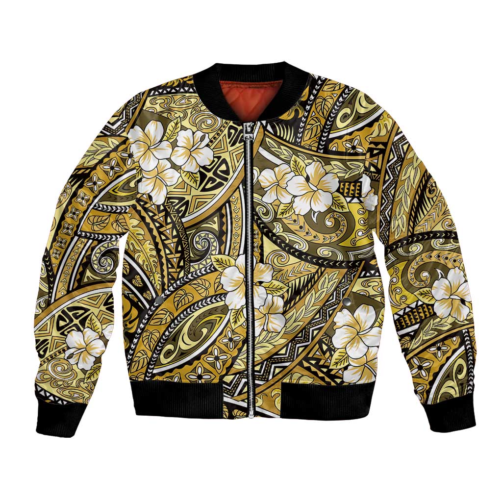 Polynesian Hibiscus Tropical Yellow Floral Bomber Jacket Tribal Pattern LT01 Unisex Yellow - Polynesian Pride