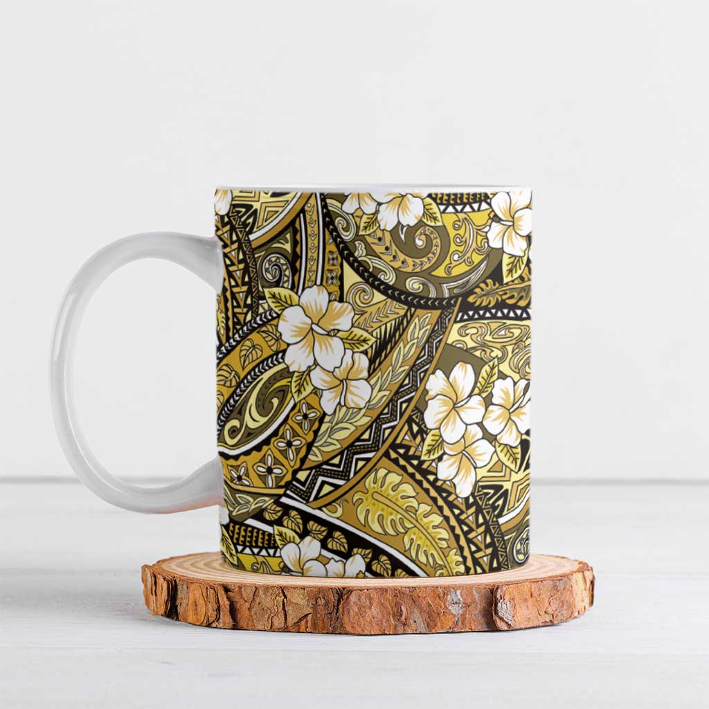 Polynesian Hibiscus Tropical Yellow Floral Ceramic Mug Tribal Pattern - Polynesian Pride
