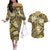 Polynesian Hibiscus Tropical Yellow Floral Couples Matching Off The Shoulder Long Sleeve Dress and Hawaiian Shirt Tribal Pattern - Polynesian Pride
