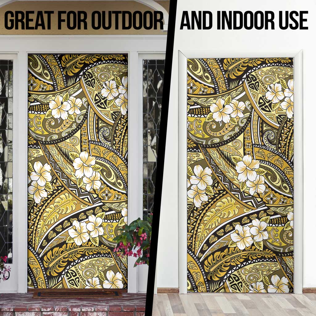Polynesian Hibiscus Tropical Yellow Floral Door Cover Tribal Pattern - Polynesian Pride
