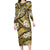 Polynesian Hibiscus Tropical Yellow Floral Family Matching Long Sleeve Bodycon Dress and Hawaiian Shirt Tribal Pattern - Polynesian Pride