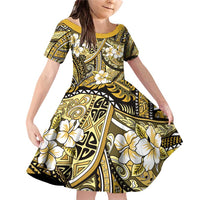 Polynesian Hibiscus Tropical Yellow Floral Family Matching Off Shoulder Short Dress and Hawaiian Shirt Tribal Pattern - Polynesian Pride