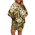 Polynesian Hibiscus Tropical Yellow Floral Family Matching Off Shoulder Short Dress and Hawaiian Shirt Tribal Pattern - Polynesian Pride