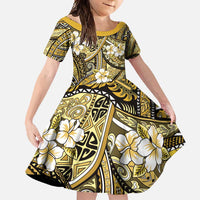 Polynesian Hibiscus Tropical Yellow Floral Family Matching Short Sleeve Bodycon Dress and Hawaiian Shirt Tribal Pattern - Polynesian Pride
