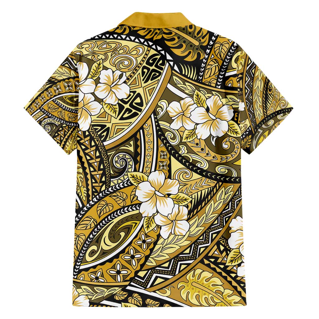 Polynesian Hibiscus Tropical Yellow Floral Family Matching Tank Maxi Dress and Hawaiian Shirt Tribal Pattern - Polynesian Pride