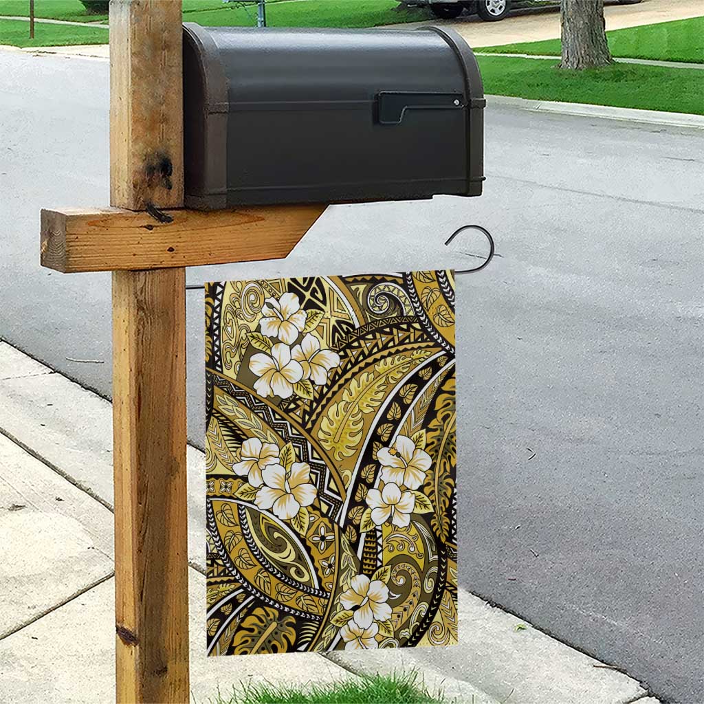 Polynesian Hibiscus Tropical Yellow Floral Garden Flag Tribal Pattern - Polynesian Pride