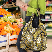 Polynesian Hibiscus Tropical Yellow Floral Grocery Bag Tribal Pattern - Polynesian Pride