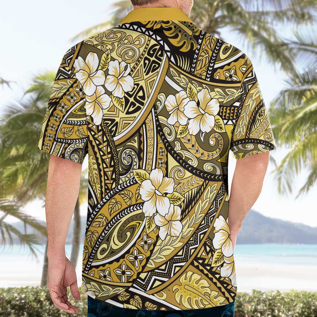 Polynesian Hibiscus Tropical Yellow Floral Hawaiian Shirt Tribal Pattern - Polynesian Pride