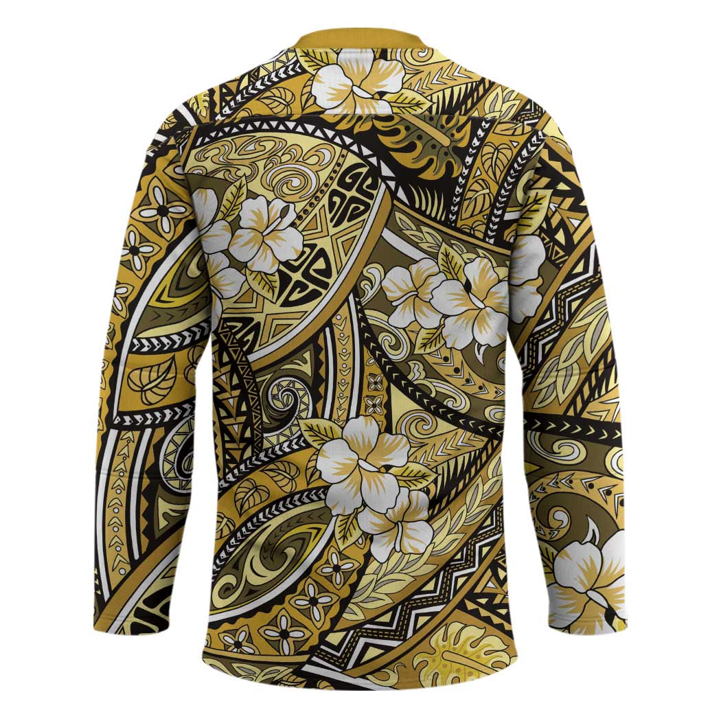 Polynesian Hibiscus Tropical Yellow Floral Hockey Jersey Tribal Pattern - Polynesian Pride