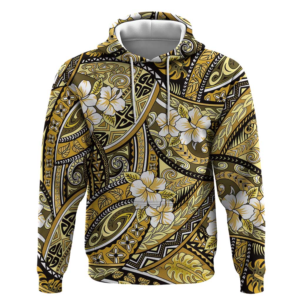 Polynesian Hibiscus Tropical Yellow Floral Hoodie Tribal Pattern - Polynesian Pride