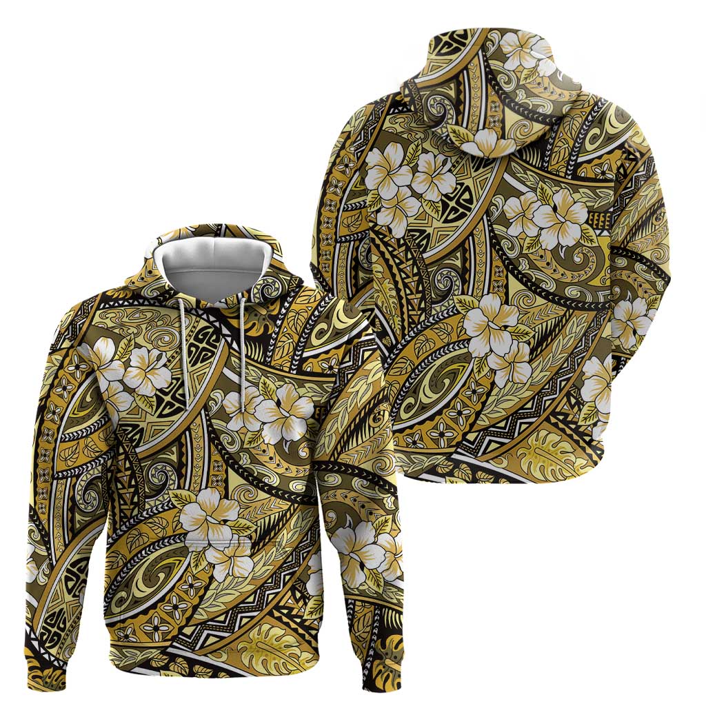 Polynesian Hibiscus Tropical Yellow Floral Hoodie Tribal Pattern - Polynesian Pride