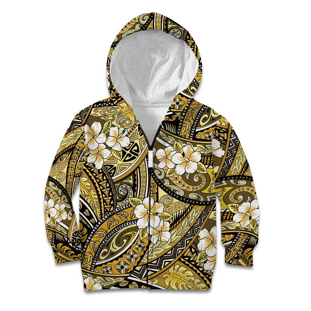 Polynesian Hibiscus Tropical Yellow Floral Kid Hoodie Tribal Pattern - Polynesian Pride