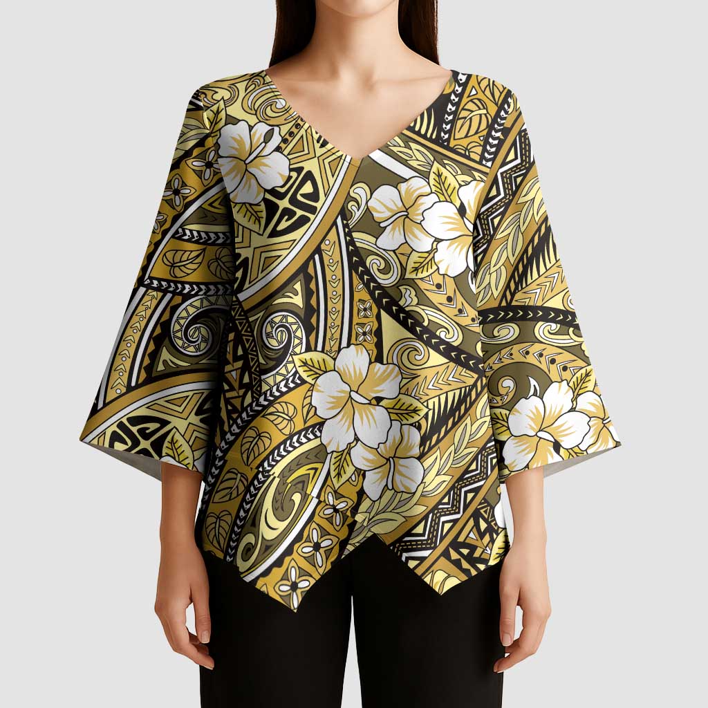 Polynesian Hibiscus Tropical Yellow Floral Kimono Sleeve Blouse Tribal Pattern - Polynesian Pride