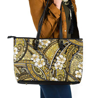 Polynesian Hibiscus Tropical Yellow Floral Leather Tote Bag Tribal Pattern - Polynesian Pride