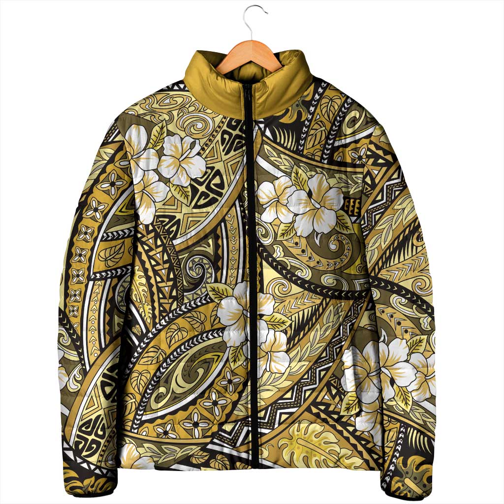 Polynesian Hibiscus Tropical Yellow Floral Padded Jacket Tribal Pattern - Polynesian Pride