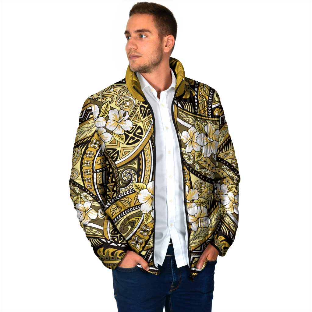 Polynesian Hibiscus Tropical Yellow Floral Padded Jacket Tribal Pattern - Polynesian Pride