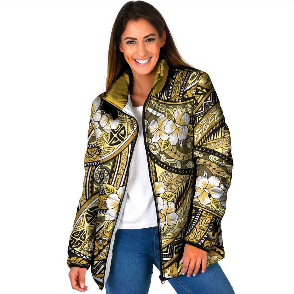 Polynesian Hibiscus Tropical Yellow Floral Padded Jacket Tribal Pattern - Polynesian Pride