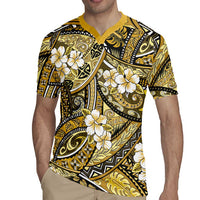 Polynesian Hibiscus Tropical Yellow Floral Rugby Jersey Tribal Pattern - Polynesian Pride