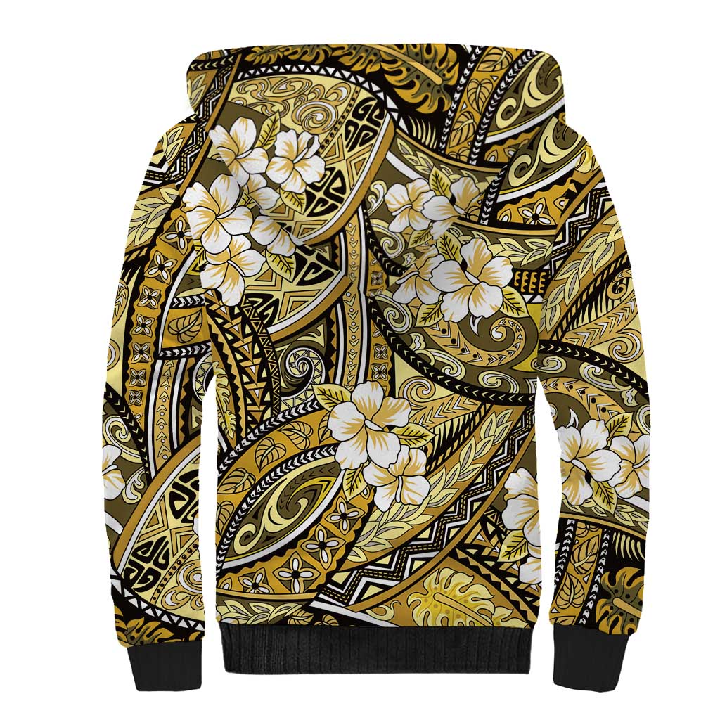 Polynesian Hibiscus Tropical Yellow Floral Sherpa Hoodie Tribal Pattern - Polynesian Pride