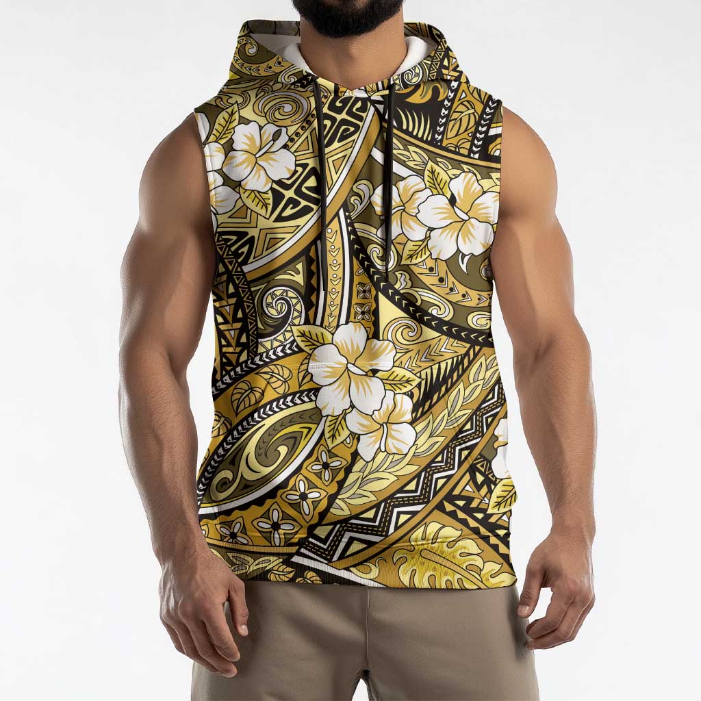Polynesian Hibiscus Tropical Yellow Floral Sleeveless Hoodie Tribal Pattern - Polynesian Pride