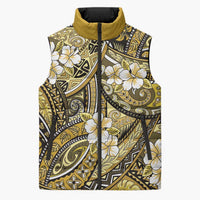 Polynesian Hibiscus Tropical Yellow Floral Sleeveless Puffer Jacket Tribal Pattern - Polynesian Pride