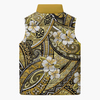 Polynesian Hibiscus Tropical Yellow Floral Sleeveless Puffer Jacket Tribal Pattern - Polynesian Pride