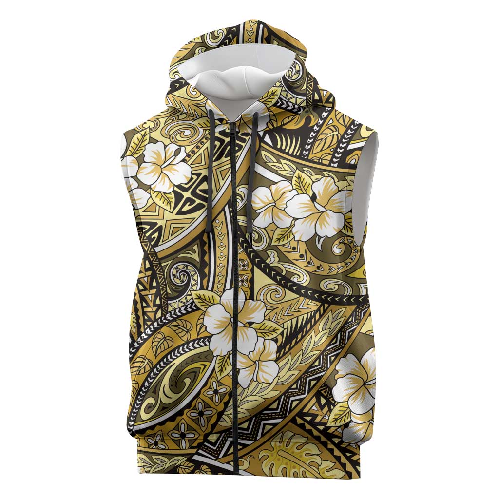 Polynesian Hibiscus Tropical Yellow Floral Sleeveless Zip Hoodie Tribal Pattern LT01 Yellow - Polynesian Pride