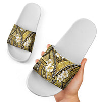 Polynesian Hibiscus Tropical Yellow Floral Slide Sandals Tribal Pattern - Polynesian Pride