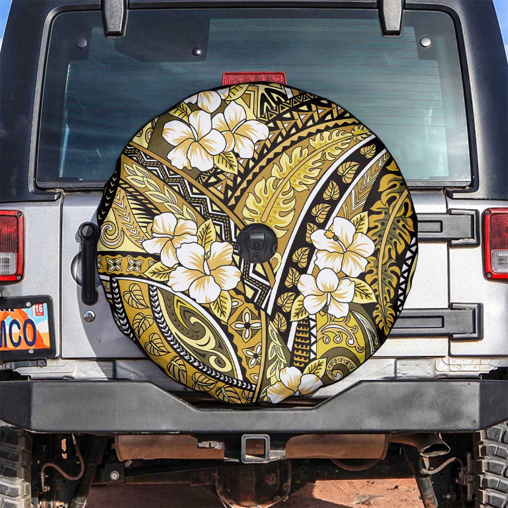 Polynesian Hibiscus Tropical Yellow Floral Spare Tire Cover Tribal Pattern - Polynesian Pride