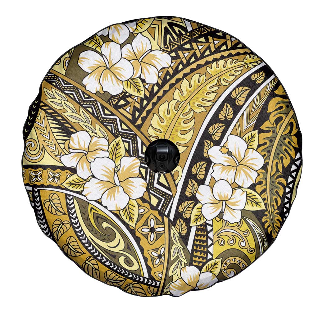 Polynesian Hibiscus Tropical Yellow Floral Spare Tire Cover Tribal Pattern - Polynesian Pride