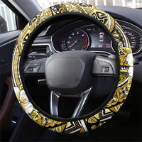 Polynesian Hibiscus Tropical Yellow Floral Steering Wheel Cover Tribal Pattern - Polynesian Pride