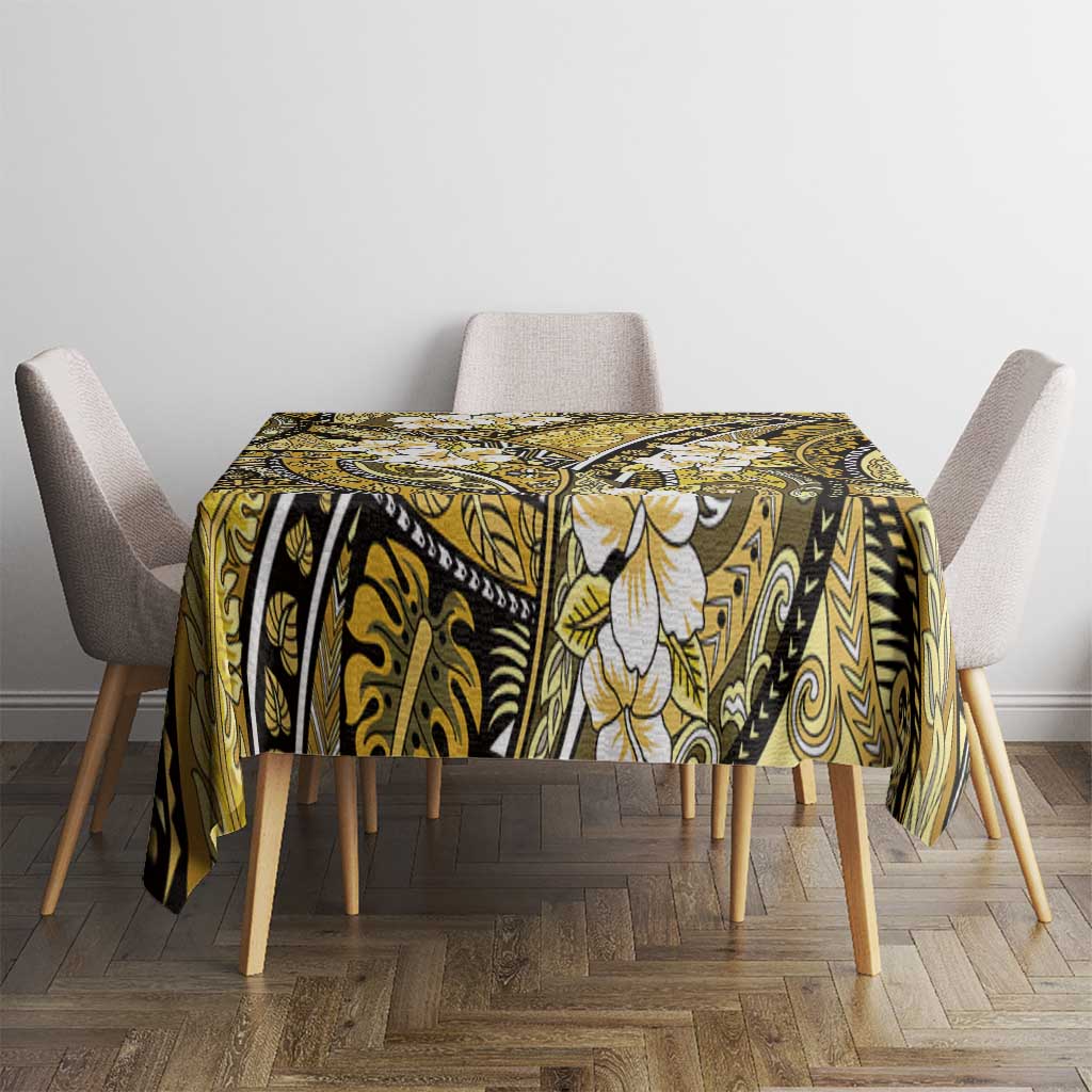 Polynesian Hibiscus Tropical Yellow Floral Tablecloth Tribal Pattern - Polynesian Pride