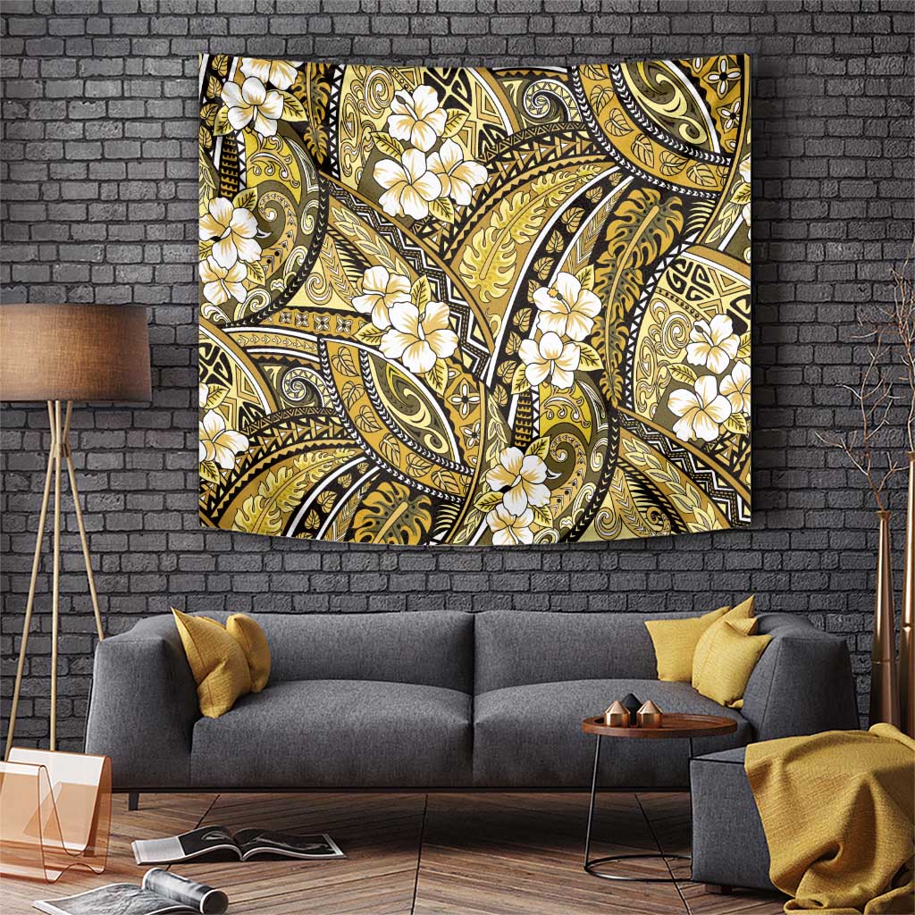 Polynesian Hibiscus Tropical Yellow Floral Tapestry Tribal Pattern LT01 Yellow - Polynesian Pride