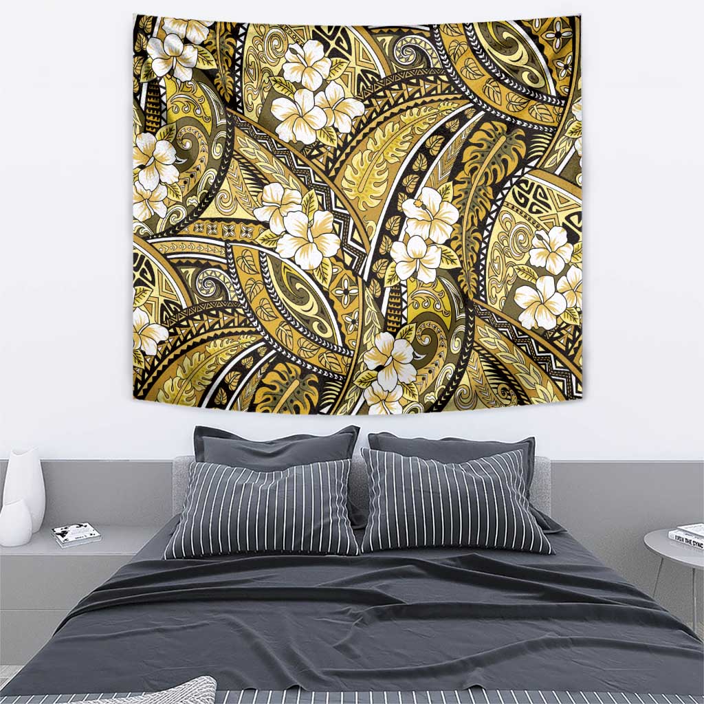 Polynesian Hibiscus Tropical Yellow Floral Tapestry Tribal Pattern - Polynesian Pride
