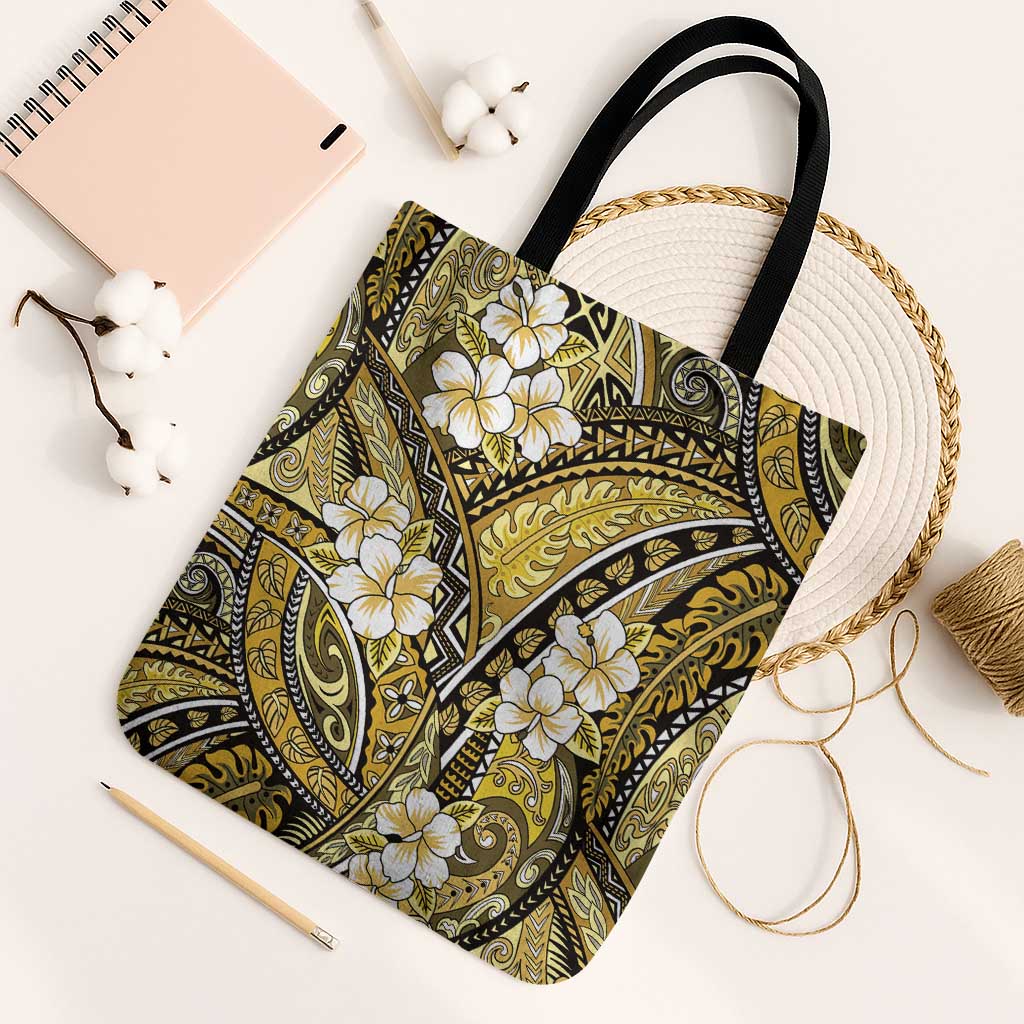 Polynesian Hibiscus Tropical Yellow Floral Tote Bag Tribal Pattern LT01 Black Strap One Size Yellow - Polynesian Pride