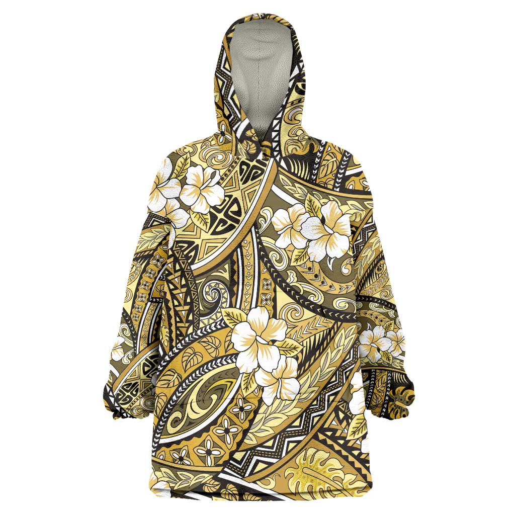 Polynesian Hibiscus Tropical Yellow Floral Wearable Blanket Hoodie Tribal Pattern LT01 One Size Yellow - Polynesian Pride