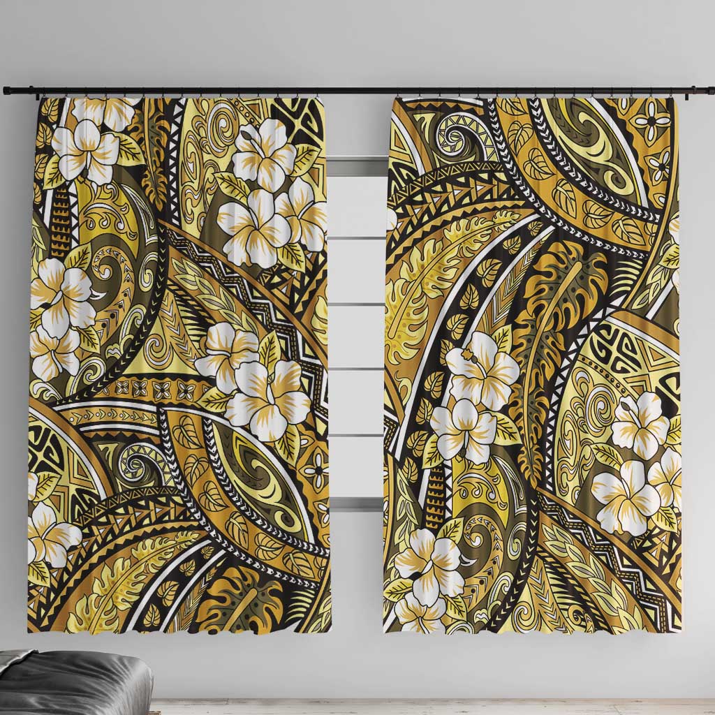 Polynesian Hibiscus Tropical Yellow Floral Window Curtain Tribal Pattern LT01 With Hooks Yellow - Polynesian Pride