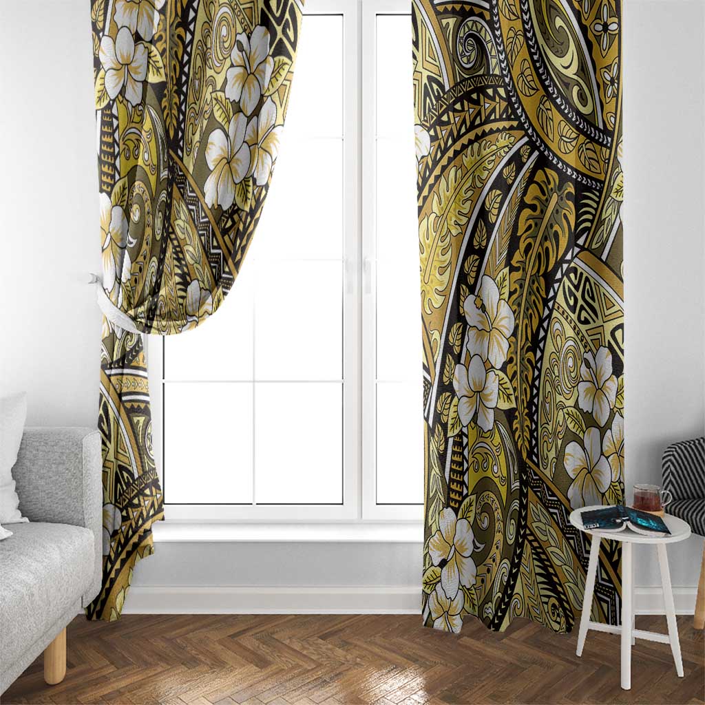 Polynesian Hibiscus Tropical Yellow Floral Window Curtain Tribal Pattern - Polynesian Pride